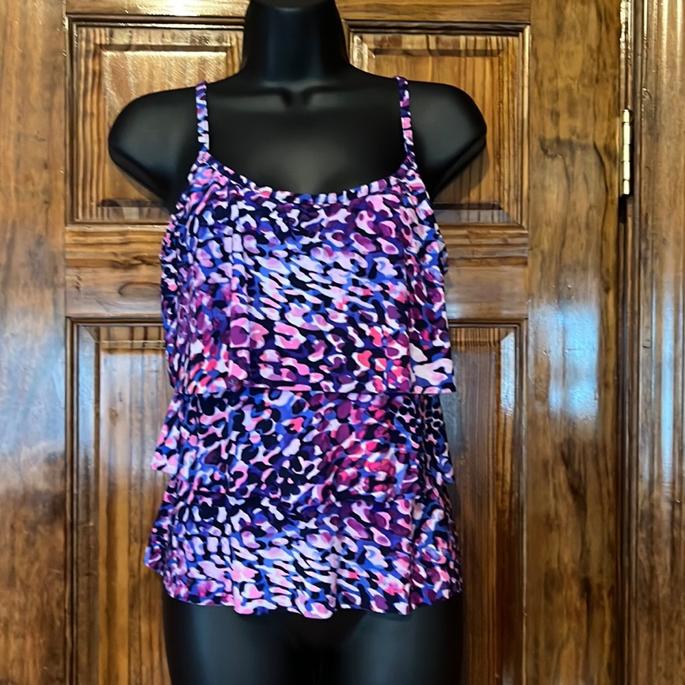 Colorful Leopard Print Ruffle Tankini Top - Picture 1 of 6
